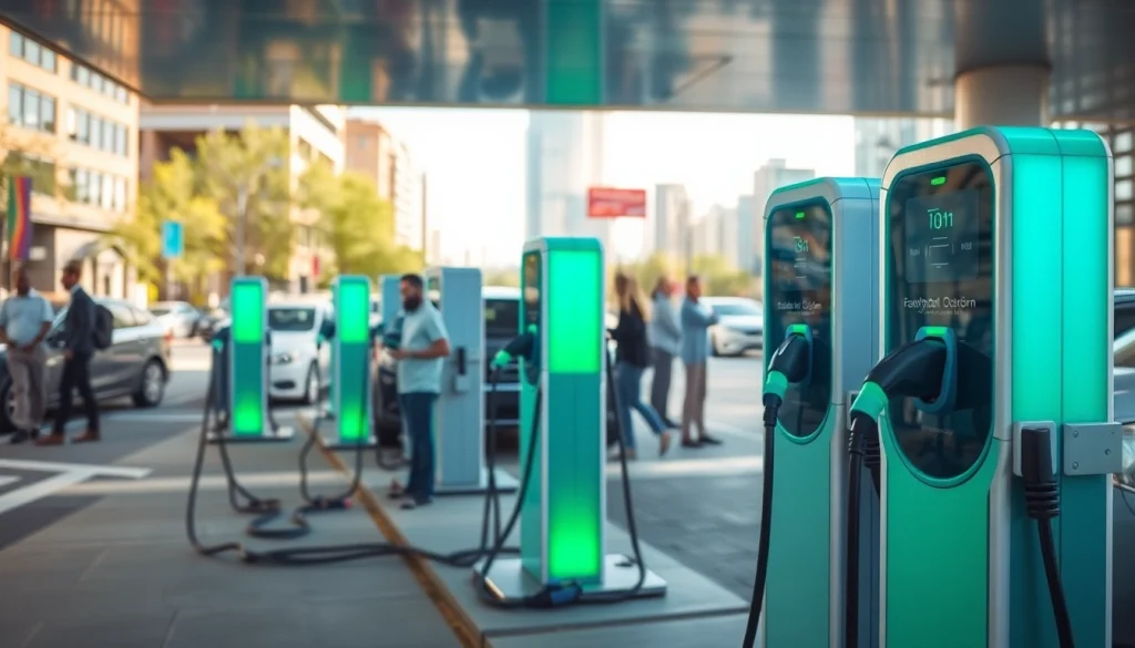 Explore EV charging news at a modern urban charging station filled with electric vehicles.