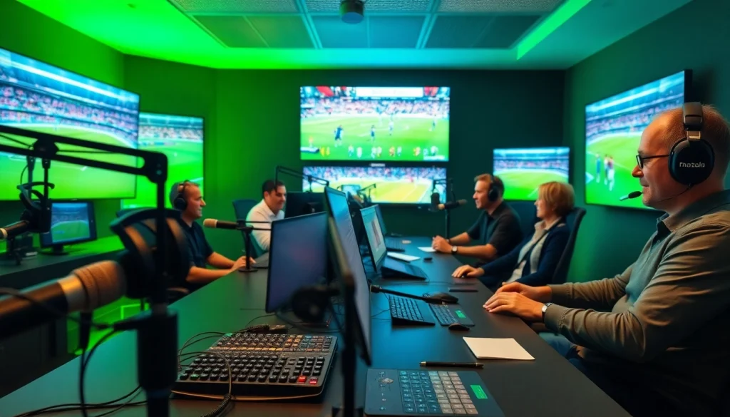 Broadcast studio of https://sportnation.nz with vibrant atmosphere and dynamic sports discussions.