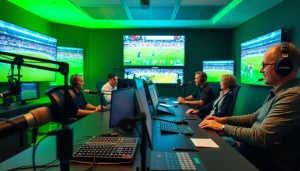 Broadcast studio of https://sportnation.nz with vibrant atmosphere and dynamic sports discussions.
