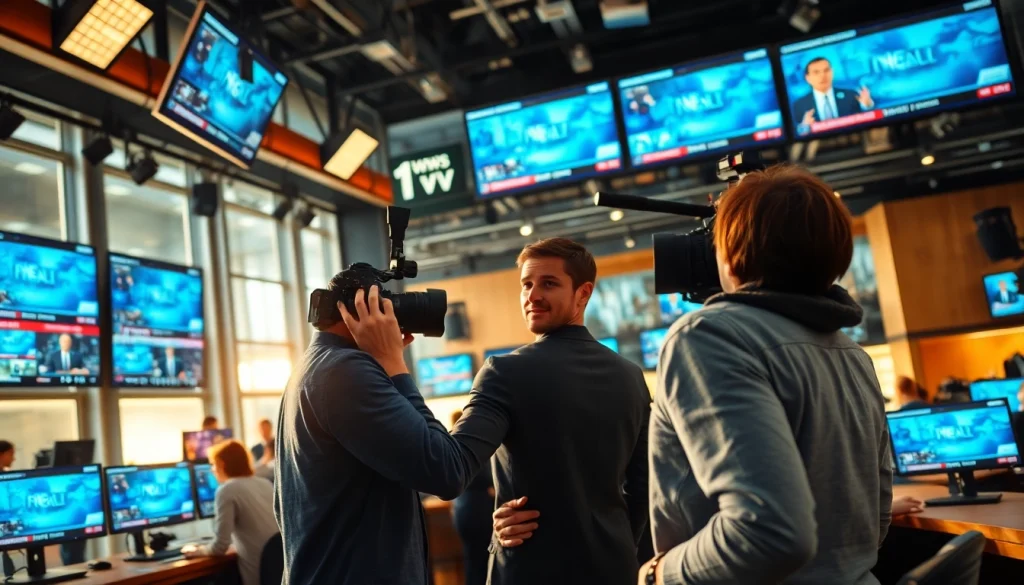 Covering breaking news stories at https://emiratenewsday.com with professional journalists in a busy newsroom.