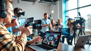 Engaged video production team in a creative studio highlighting Video Production Company Calgary teamwork.