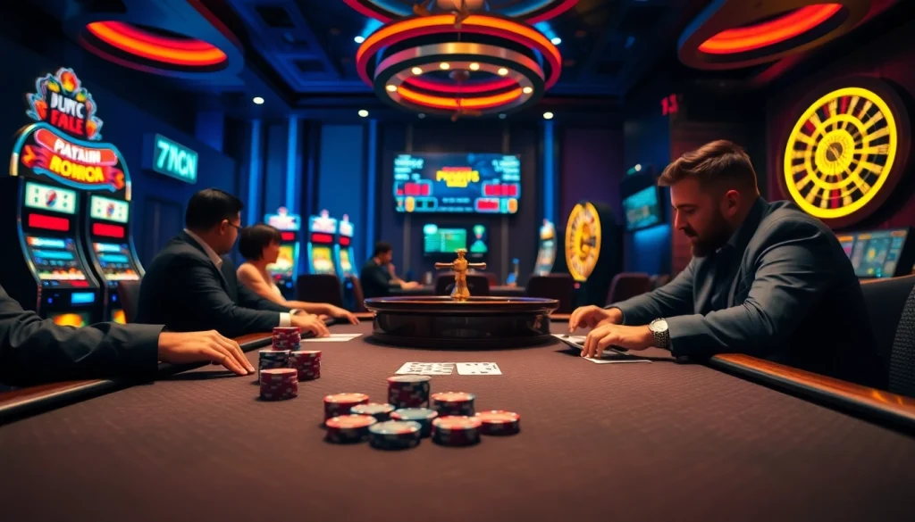 High-stakes poker action featuring 7mcn live odds displayed amid a luxurious casino environment.
