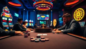 High-stakes poker action featuring 7mcn live odds displayed amid a luxurious casino environment.