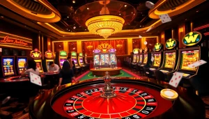 Experience the thrill of trang chủ 789win with a dynamic casino scene featuring roulette, slots, and eager players.