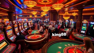 Experience the excitement of gambling at link king88, featuring vibrant slot machines and engaging players.