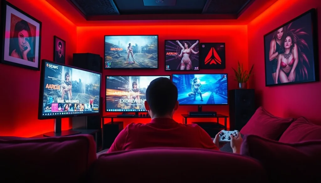 Engaging scene of a player immersed in html porn games, highlighting interactive elements.