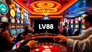 Players enjoying casino games at LV88, showcasing excitement and vibrant gaming elements.