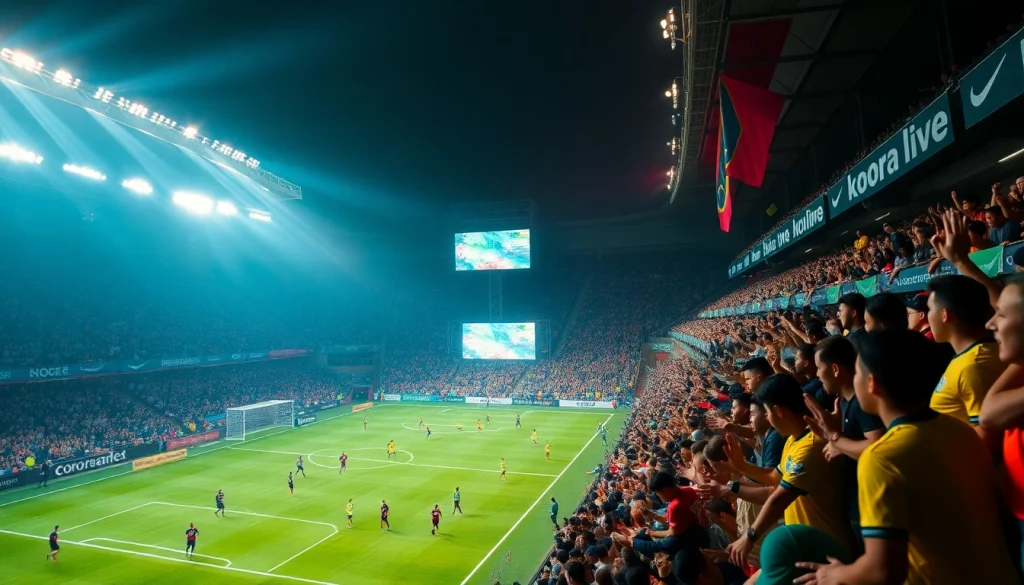 مشهد مباراة كرة قدم يبرز حماس جمهور Koora Live للمشاهدة