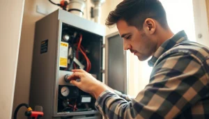 Expert performing furnace repair bedford ny in a bright residential setting, showcasing professionalism and reliability.