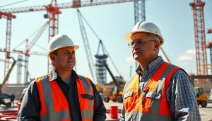 New Jersey Commercial General Contractor overseeing a busy construction site with machinery and workers.