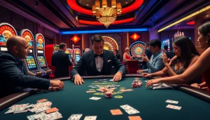 Players embracing the thrill of online gambling at https://sa88.it.com/ in a vibrant casino setting.