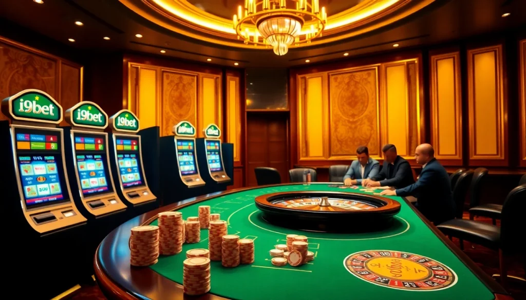i9bet players engaging in exciting gameplay at a luxurious casino table.