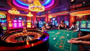 Players enjoy casino games at RR88, emphasizing excitement and glamour in a vibrant atmosphere.