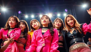 Highlighting Blackpink news with dynamic stage performance capturing the band's energy.