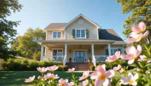 View of a modern family home from www.tbplhomes.com surrounded by greenery and flowers, exuding warmth and comfort.
