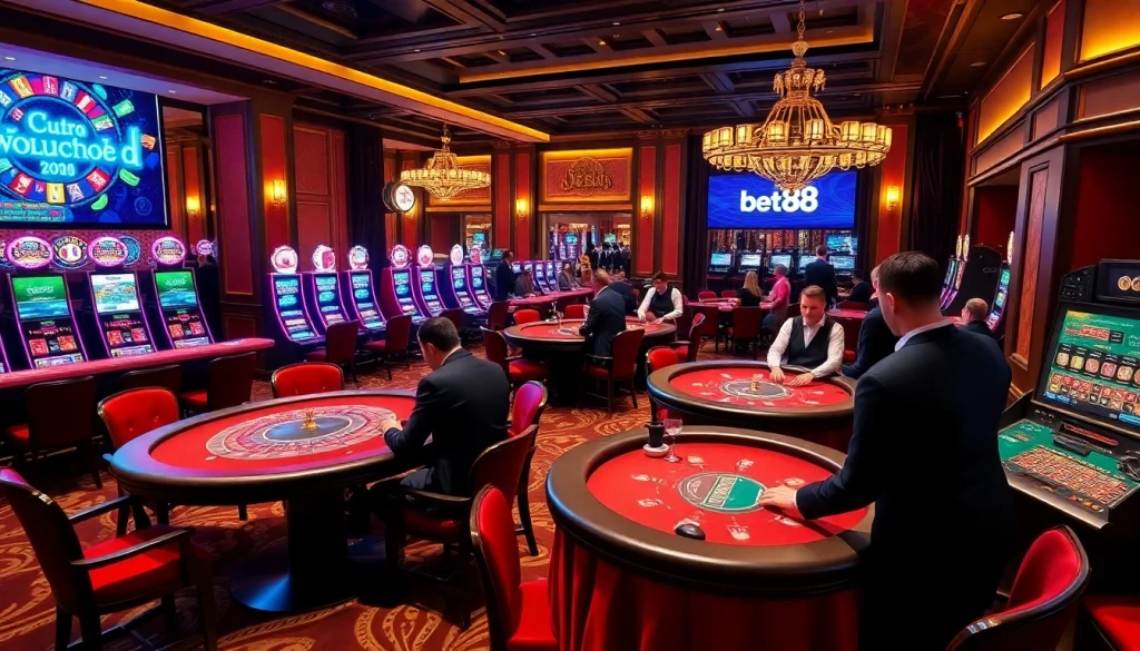 Experience the excitement of Bet88 at an elegant casino table, where players enjoy thrilling games.