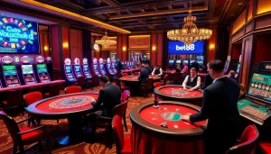 Experience the excitement of Bet88 at an elegant casino table, where players enjoy thrilling games.