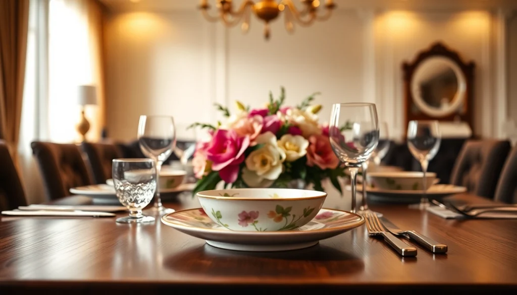 Showcase luxury homeware set beautifully arranged on a dining table.