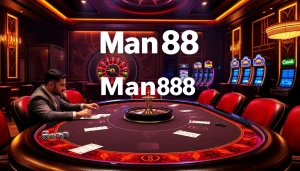 Experience the thrill of winning at Man88 with an elegant poker game and glamorous casino setting.