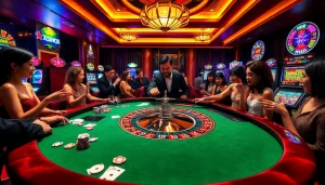 Engaging gaming action at Nhà Cái 789P featuring poker chips and a roulette table.