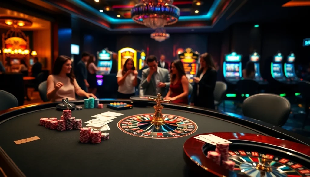 SODO-themed casino table with poker chips and players emphasizing exciting gambling action.