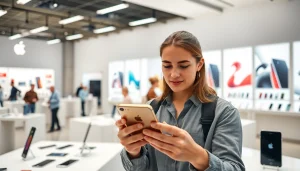 Explora el programa iPhone for Life MacStore mientras un cliente interactúa con un iPhone.