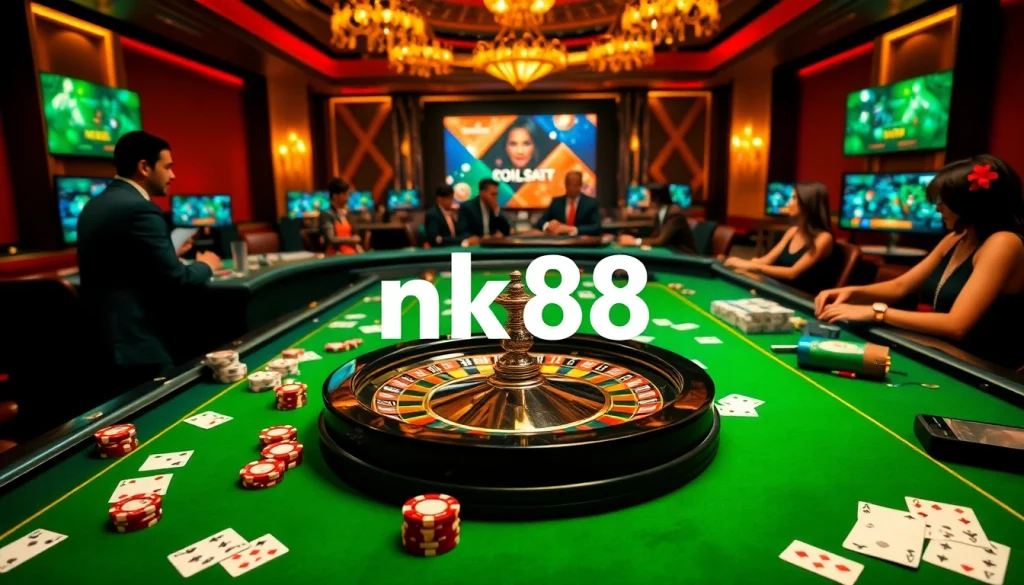 Experience thrilling nk88 casino gameplay with vibrant roulette wheels and poker tables.