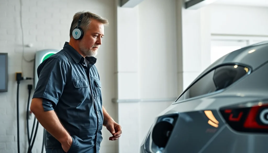 EV charger installer expertly connecting a Level 2 charger in a garage.