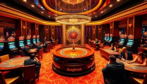 Luxurious casino scene showcasing the hidden wiki onion site with players engaged in card games and roulette.