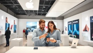 Adquiere un iPhone for Life MacStore en un ambiente de compra vibrante y moderno.
