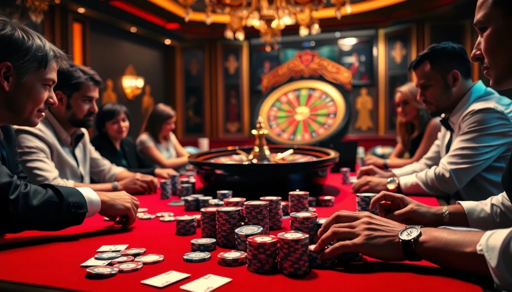 Gambers strategizing at a luxurious casino table while experiencing the excitement of online betting at https://nova8886.com/.