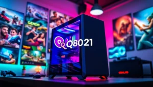 Bermain game dengan qq8821 di ruang gaming yang modern dan terang.
