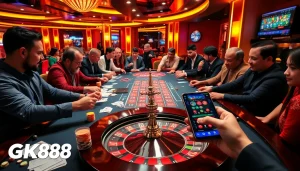 Players enjoying thrilling casino games at a table, emphasizing GK88 betting strategies for winning.