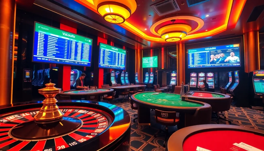 Experience thrilling gambling dynamics at Vaoluoi tv's luxurious casino scene, featuring colorful roulette and poker gameplay.