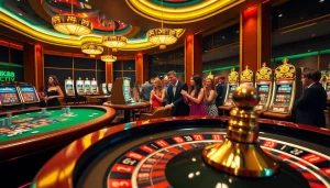 Experience the thrill of MK8 betting at an elegant casino, showcasing vibrant games and eager players.