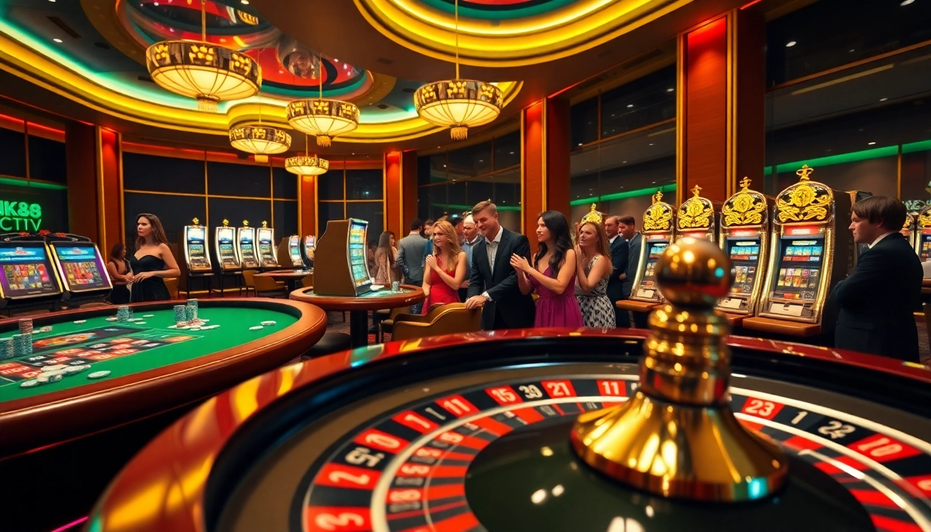 Experience the thrill of MK8 betting at an elegant casino, showcasing vibrant games and eager players.