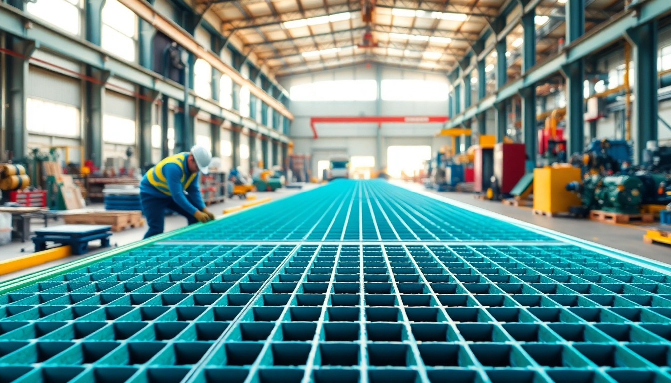 Showcasing GRP Grating Supplier products in an industrial installation setting with professionals at work.