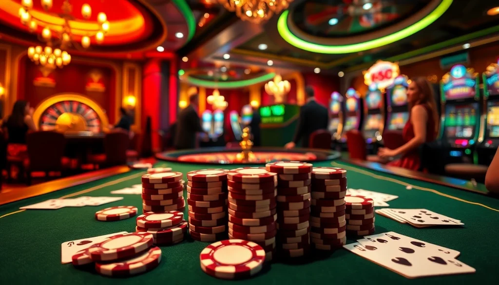 Gamble at MM88's luxurious online casino with poker chips and vibrant table games.