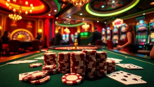 Gamble at MM88's luxurious online casino with poker chips and vibrant table games.