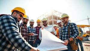 Construction association North Carolina team members collaborating on a vibrant building site.
