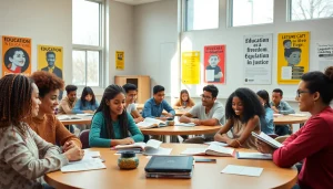Engaged students in a collaborative classroom focusing on education equity and innovation.