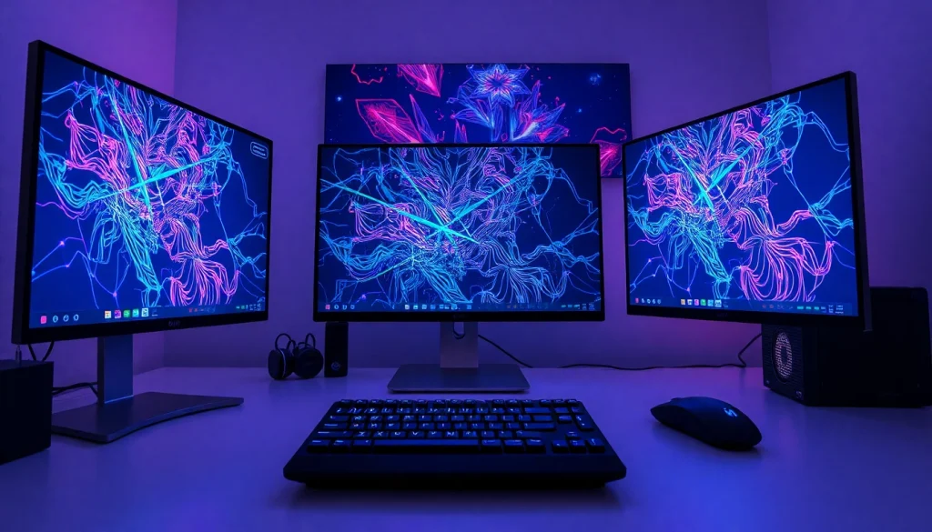 Dynamic AI NSFW art creation workspace with digital tools and vivid displays.