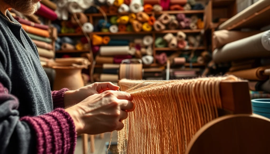 Verken de unieke textuur van boucle stof in deze ambachtelijke werkomgeving.