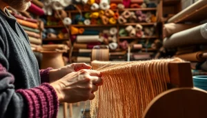 Verken de unieke textuur van boucle stof in deze ambachtelijke werkomgeving.