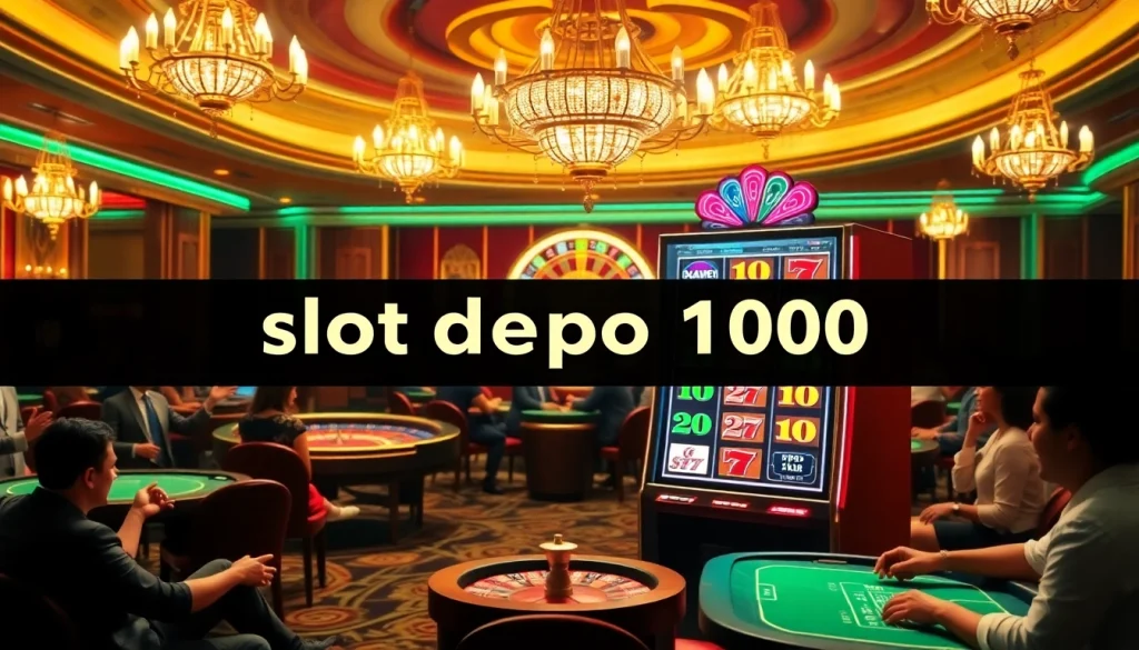 Experience excitement with slot depo 1000 as players celebrate winnings in a luxurious casino setting.