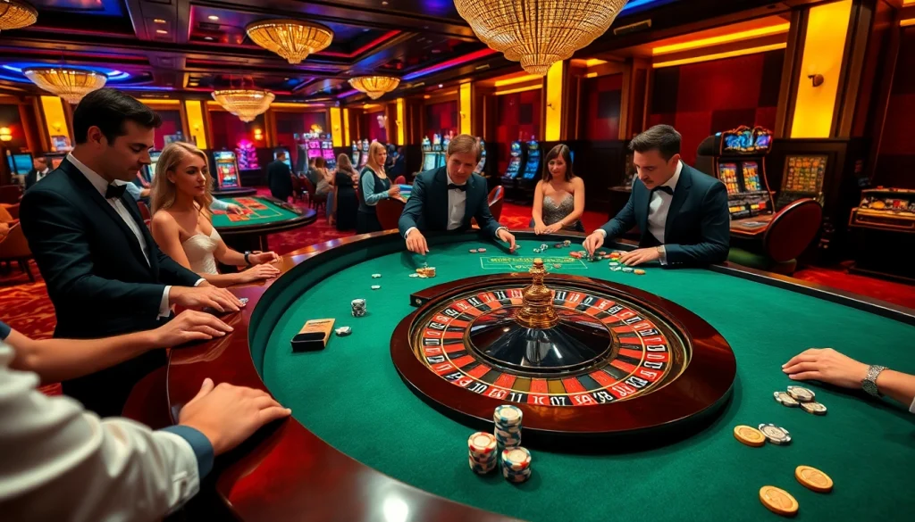 Place bets at the elegant roulette table on the rebahin casino floor, capturing the thrill of the game.
