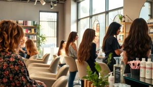 Modern hair salon in San Diego featuring skilled hairstylists and vibrant Aveda products.