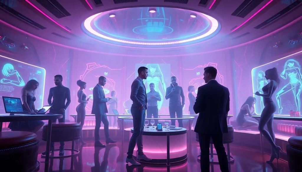 Engaging scene depicting a futuristic NSFW AI environment with interactive characters.