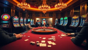 Engaging in high-stakes poker at a luxurious casino table with hidden wiki elements.