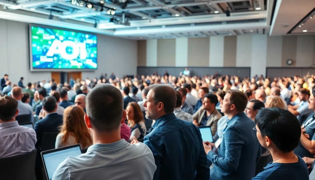 Participants engaging in discussions at an AI and emerging technology conference.